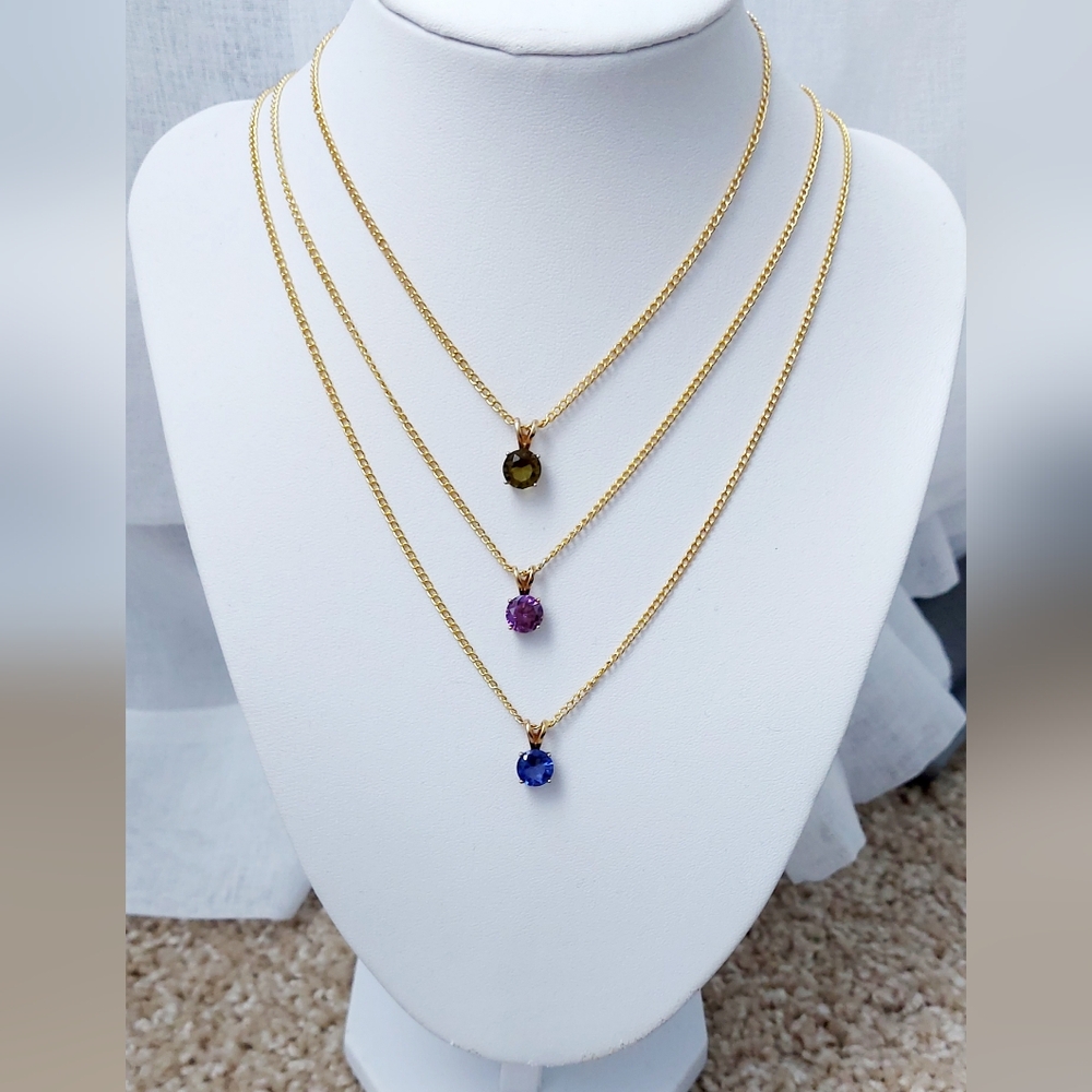 Set of 3 Gemstone Pendant Necklaces (Amethyst, Peridot, Topaz)